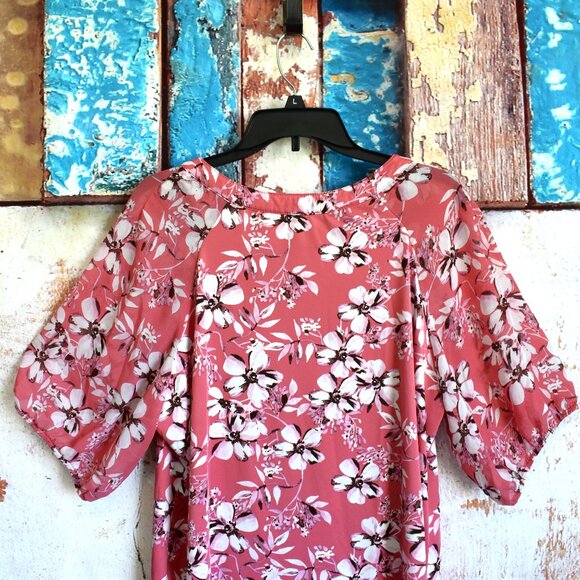 Women's Per Seption Top Blouse Floral Short Sheer Sleeves Career SIZE 1X Pink - Picture 8 of 11